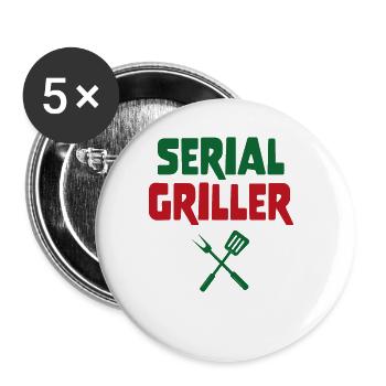 Griller en série cadeau père maître du barbecue - Lot de 5 grands badges (56 mm) - blanc - Devant