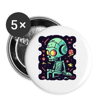 Cartoon-Roboter im Weltraum: Überdenken - Buttons groß 56 mm (5er Pack) - Weiß - Vorne