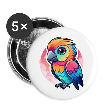 Illustration d’oiseau perroquet - Lot de 5 grands badges (56 mm) - blanc - Devant