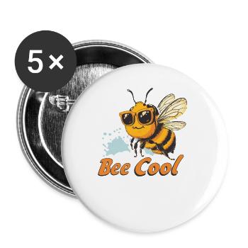 Bee Cool Imker Geschenk für Bienenliebhaber - Buttons groß 56 mm (5er Pack) - Weiß - Vorne