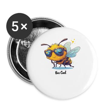 Bee Cool Imker Geschenk für Bienenliebhaber - Buttons groß 56 mm (5er Pack) - Weiß - Vorne
