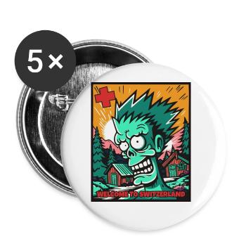 Cartoon Zombie : Bienvenue en Suisse - Lot de 5 grands badges (56 mm) - blanc - Devant