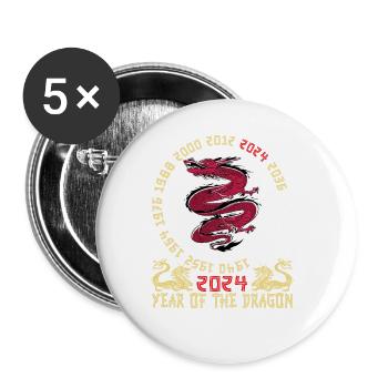 Nouvel An chinois Année du Dragon 2024 - Lot de 5 grands badges (56 mm) - blanc - Devant