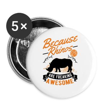 Rhino Gift Rhino Rhinoceros - Buttons large 2.2''/56 mm (5-pack) - white - Front