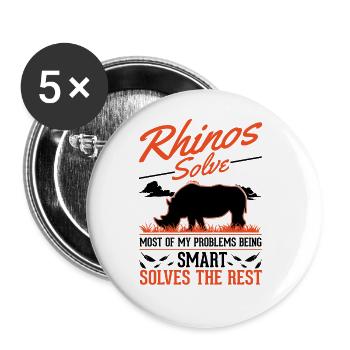 Nashorn Geschenk Rhino Rhinozeros - Buttons groß 56 mm (5er Pack) - Weiß - Vorne