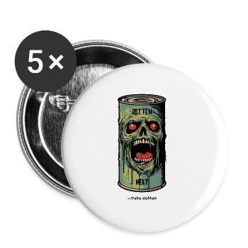 Verrottetes Fleisch: Dose mit Zombie Fleisch - Buttons groß 56 mm (5er Pack) - Weiß - Vorne