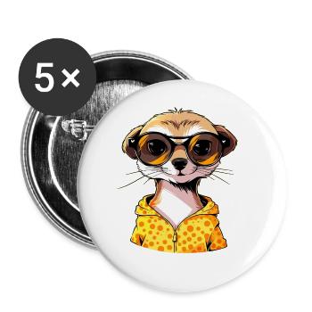 Erdmännchen Mit Sonnenbrille Meerkat - Buttons groß 56 mm (5er Pack) - Weiß - Vorne