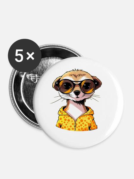 Erdmännchen Mit Sonnenbrille Meerkat - Buttons groß 56 mm (5er Pack) - Weiß