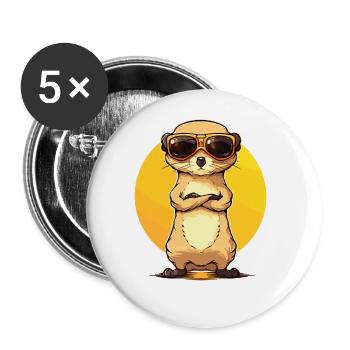 Erdmännchen Mit Sonnenbrille Meerkat - Buttons groß 56 mm (5er Pack) - Weiß - Vorne