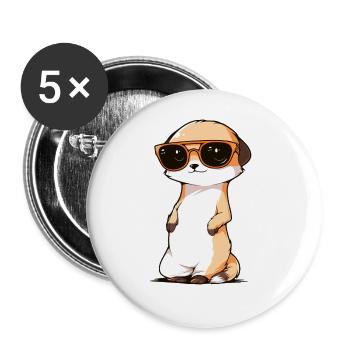 Erdmännchen Mit Sonnenbrille Meerkat - Buttons groß 56 mm (5er Pack) - Weiß - Vorne