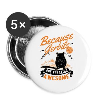 Gerbil Rennratte Rennmaus - Buttons groß 56 mm (5er Pack) - Weiß - Vorne