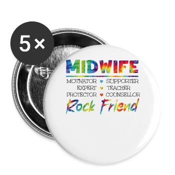 Nurse Midwife Birth Worker Midwife - Buttons groß 56 mm (5er Pack) - Weiß - Vorne