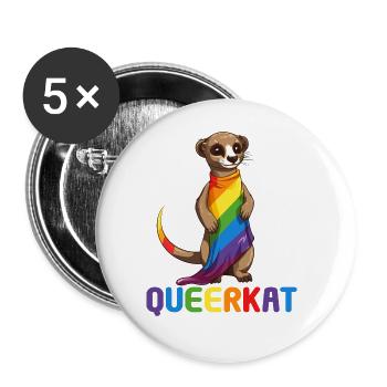 LGBTQ Rainbow Trans Queerkat Lesbian Gay Pride - Buttons groß 56 mm (5er Pack) - Weiß - Vorne