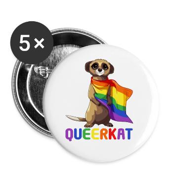 LGBTQ Rainbow Trans Queerkat Lesbian Gay Pride - Buttons groß 56 mm (5er Pack) - Weiß - Vorne