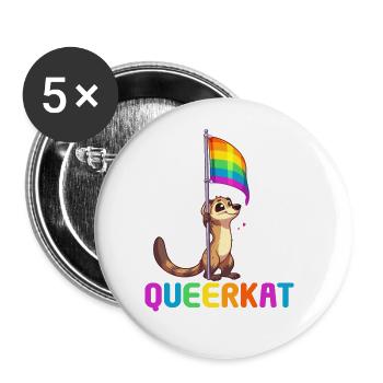 LGBTQ Rainbow Trans Queerkat Lesbian Gay Pride - Buttons groß 56 mm (5er Pack) - Weiß - Vorne