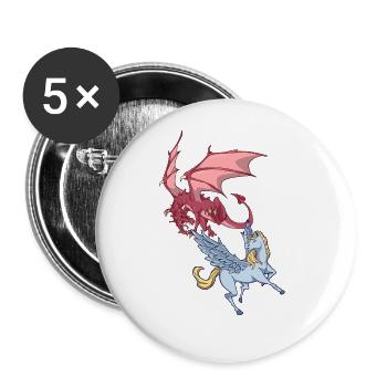 Tiere der Mythologie - Drache vs Pegasus - Buttons groß 56 mm (5er Pack) - Weiß - Vorne