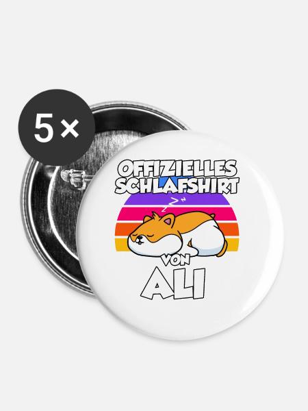 Offizielles Schlafshirt Von Ali - Buttons groß 56 mm (5er Pack) - Weiß