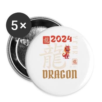 Chinese New Year Year Of The Dragon 2024 - Buttons large 2.2''/56 mm (5-pack) - white - Front