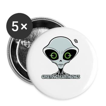 Grüße, Erdlinge: Grauer Außerirdischer - Buttons groß 56 mm (5er Pack) - Weiß - Vorne