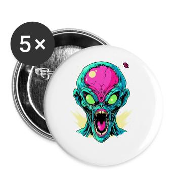 Pink Green Angry Cool Alien - Buttons large 2.2''/56 mm (5-pack) - white - Front