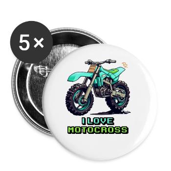 Pixelkunst Motorrad: Ich liebe Motocross - Buttons groß 56 mm (5er Pack) - Weiß - Vorne