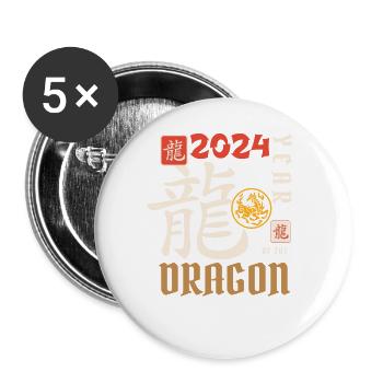 Chinese New Year Year Of The Dragon 2024 - Buttons large 2.2''/56 mm (5-pack) - white - Front
