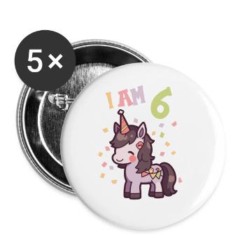 I'm 6 years old Horses Horse 6th birthday - Buttons large 2.2''/56 mm (5-pack) - white - Front