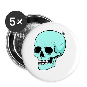 Lustiger Cartoon Totenkopf - Buttons groß 56 mm (5er Pack) - Weiß - Vorne