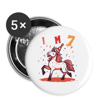 J'ai 7 ans Chevaux Cheval 7ème anniversaire - Lot de 5 grands badges (56 mm) - blanc - Devant