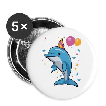 Ich bin 4 Jahre alt Delfine Delfin 4. Geburtstag - Buttons groß 56 mm (5er Pack) - Weiß - Vorne