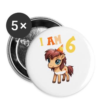 J'ai 6 ans Chevaux Cheval 6ème anniversaire - Lot de 5 grands badges (56 mm) - blanc - Devant