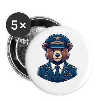 Cute Bear Pilot - Buttons groß 56 mm (5er Pack) - Weiß - Vorne