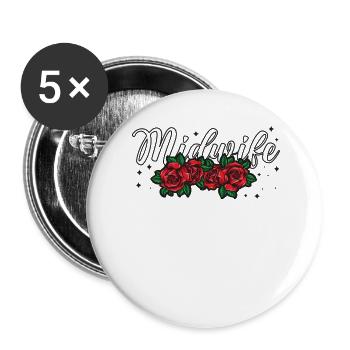 Nurse Midwife Birth Worker Roses - Buttons large 2.2''/56 mm (5-pack) - white - Front