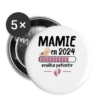 Cadeau Mamie Annonce Grossesse Grand Mère 2024 - Lot de 5 grands badges (56 mm) - blanc - Devant