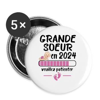 Grande Soeur Annonce Grossesse Future Soeur 2024 - Lot de 5 grands badges (56 mm) - blanc - Devant