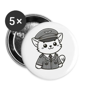 Cute Cat Pilot - Buttons groß 56 mm (5er Pack) - Weiß - Vorne