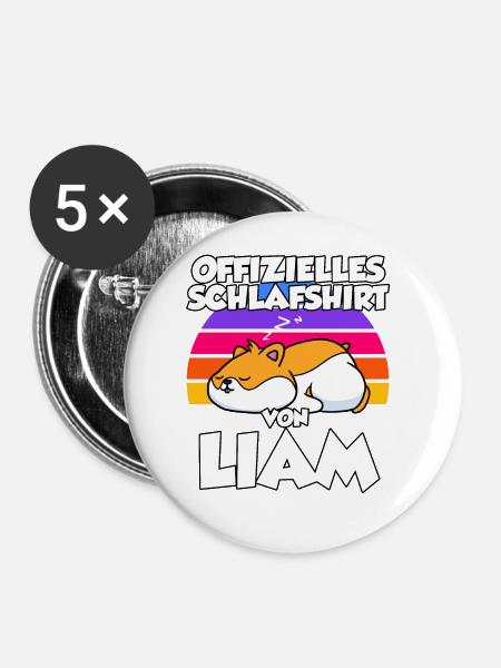 Offizielles Schlafshirt Von Liam - Buttons groß 56 mm (5er Pack) - Weiß