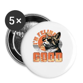 Funny Cat Lady, Cat Mom - Buttons large 2.2''/56 mm (5-pack) - white - Front