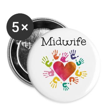 Nurse Midwife Birth Worker Heart - Buttons large 2.2''/56 mm (5-pack) - white - Front