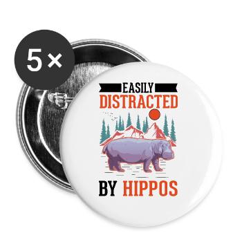 Easily distracted by Hippos Hippo Hippopotamus - Buttons large 2.2''/56 mm (5-pack) - white - Front