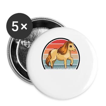 Poney Shetland Rétro - Lot de 5 grands badges (56 mm) - blanc - Devant