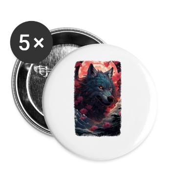 Spirit Wolf Fuchs Ästhetischer Japanischer Kitsune - Buttons groß 56 mm (5er Pack) - Weiß - Vorne