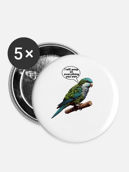 Quäker Papagei Mönch Sittich - Buttons groß 56 mm (5er Pack) - Weiß