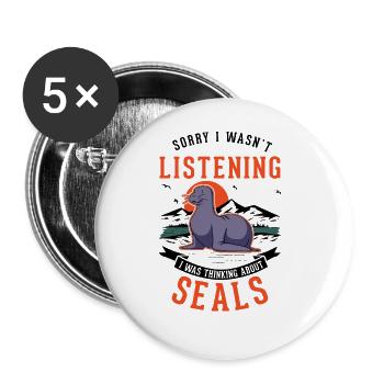 Cadeau de phoque Lion de mer Lion de mer de phoque - Lot de 5 grands badges (56 mm) - blanc - Devant