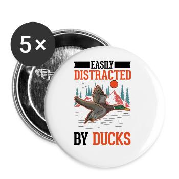 Easily distracted by Ducks Enten Entenzüchter - Buttons groß 56 mm (5er Pack) - Weiß - Vorne