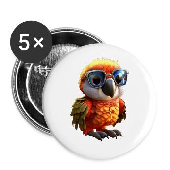 Papagei Ara Sittich Kakadu Parrot Süße Papageien - Buttons groß 56 mm (5er Pack) - Weiß - Vorne
