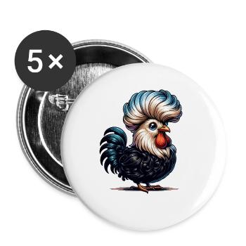 Poulet à crête polonais Poulet polonais - Lot de 5 grands badges (56 mm) - blanc - Devant