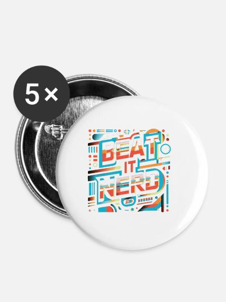Beat it Nerd 11 - Buttons groß 56 mm (5er Pack) - Weiß