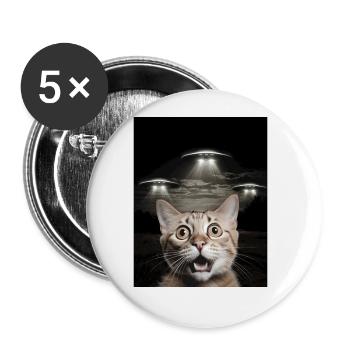 Lustiges Katzen Selfie Vor UFOs Katze UFO - Buttons groß 56 mm (5er Pack) - Weiß - Vorne
