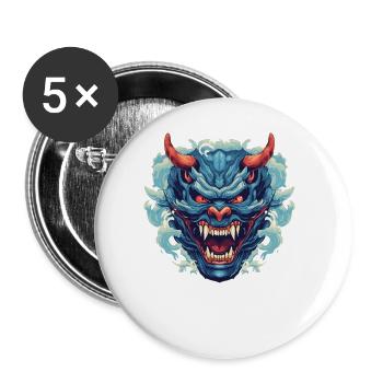 Japanese Hannya Demon Samurai Warrior Oni Mask - Buttons large 2.2''/56 mm (5-pack) - white - Front
